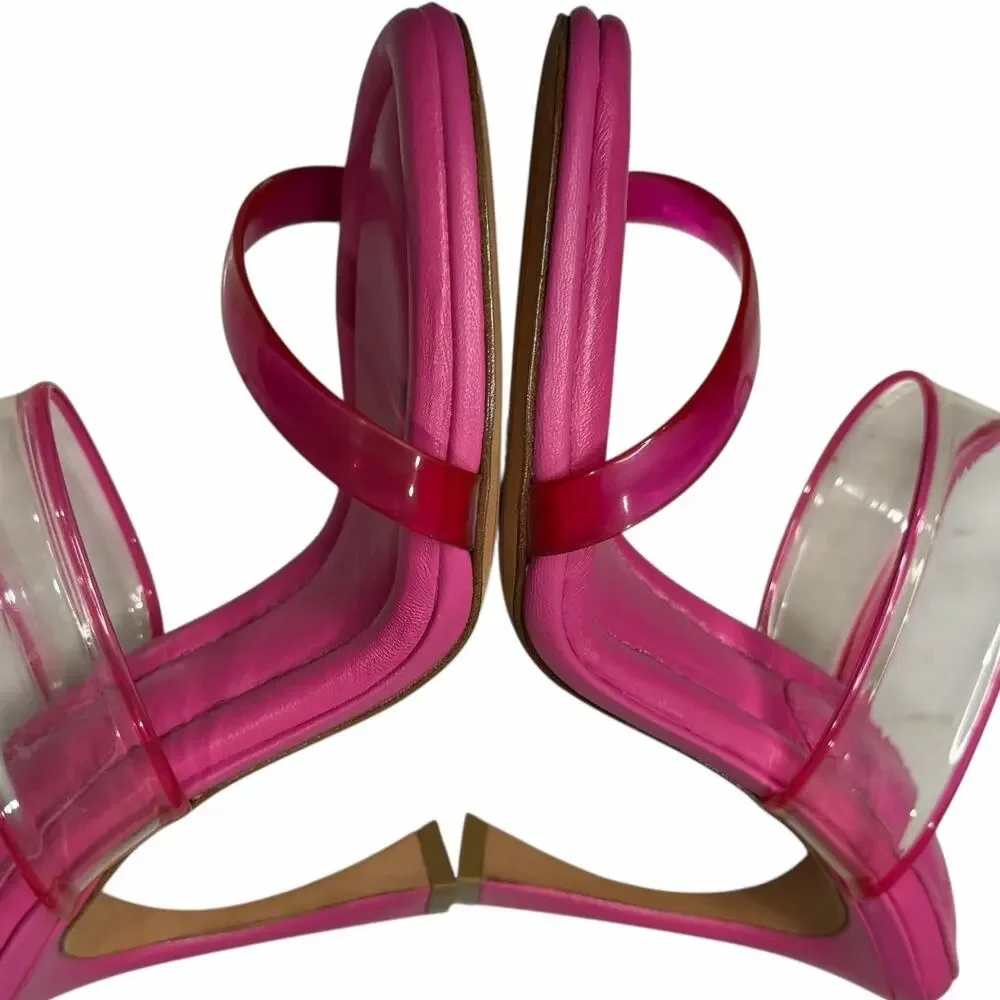 Alexandre Birman Joanna Sandal‎ Womens 5 Pink Leather PVC Mules Barbiecore Chic